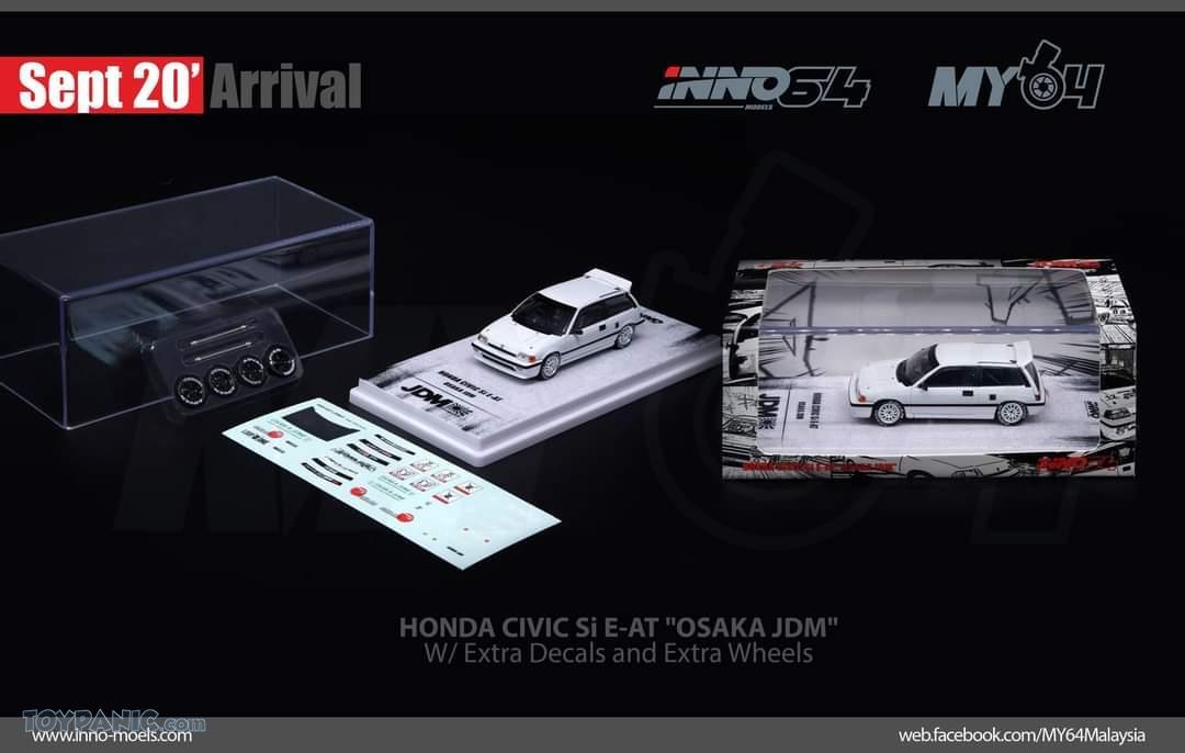 INNO 1:64 HONDA CIVIC Si E-AT OSAKA JDM White with extra Sticker Diecast Car 